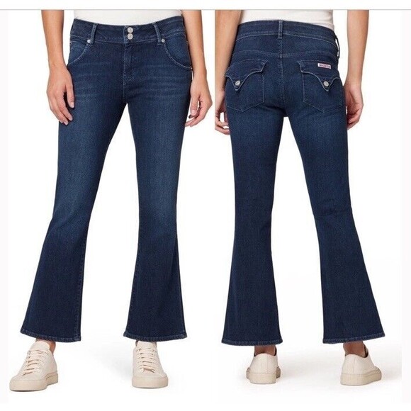 Hudson Collin Jeans Flap Mid Rise Bootcut Flare Crop Dark Wash Stretch 31/10 EUC - Picture 1 of 12